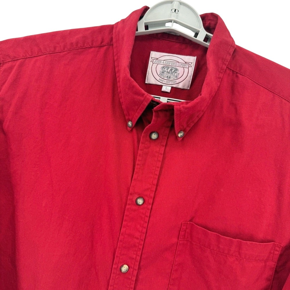 John Ashford Sport Button Down Shirt Mens L Long Sleeve Red 100% Cotton